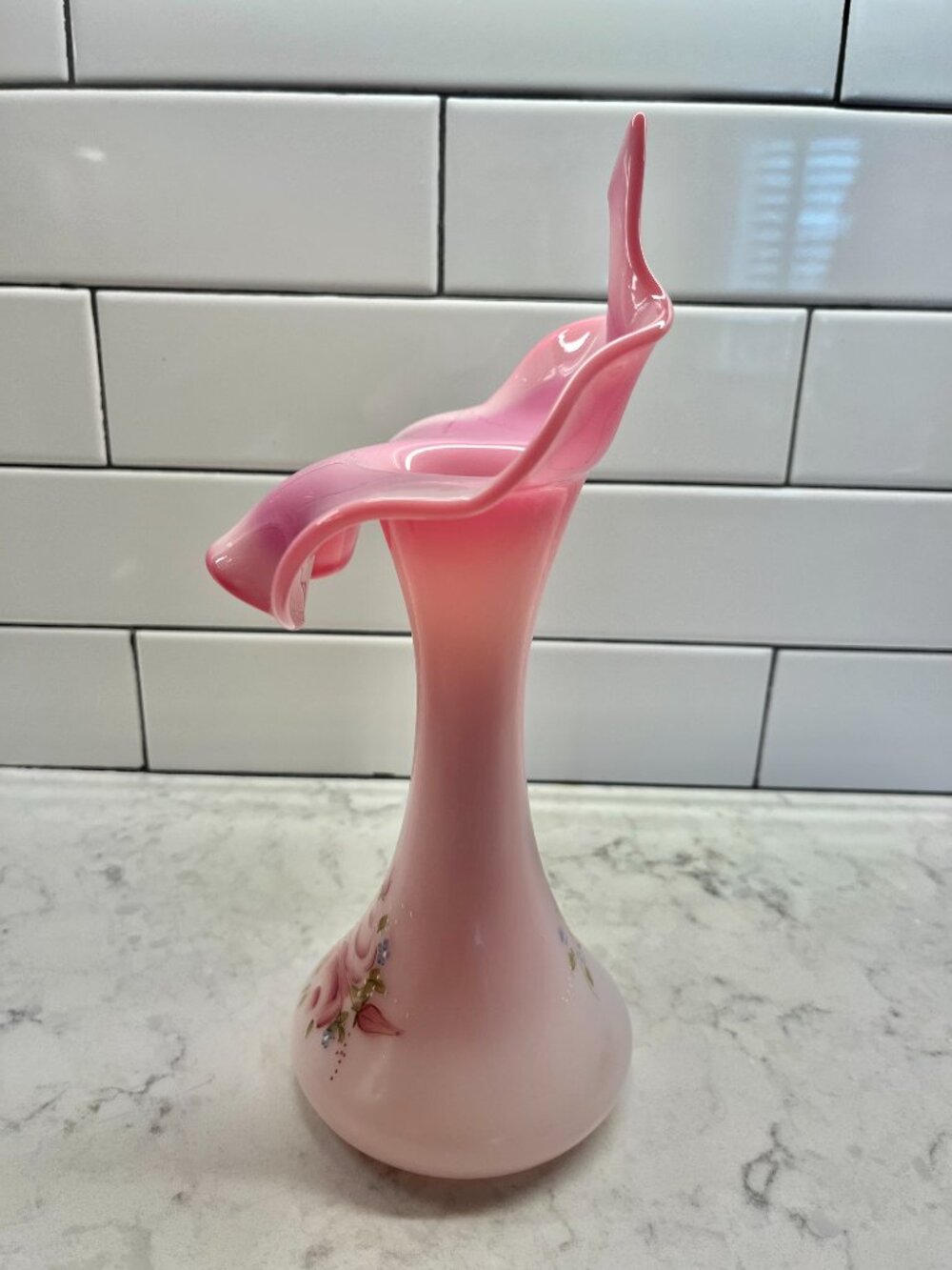 1991 Fenton Hand-Painted Art Glass Vase Rosalene "Jack-in-the-Pulpit" Signed - Picture 4 of 10